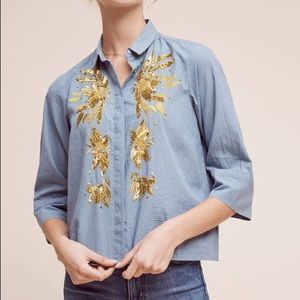 Anthropologie maeve embellished poplin buttondown